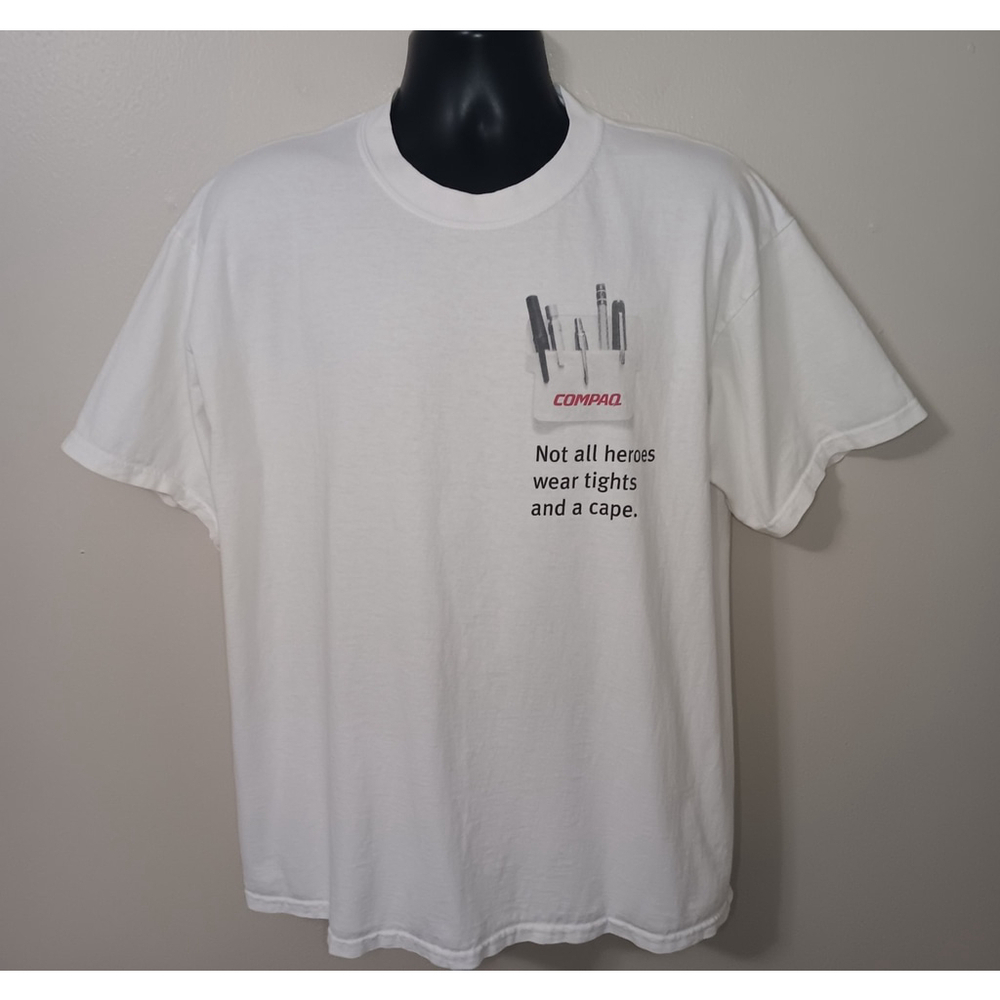 Vintage 90s Y2K Compaq Adult XL T-shirt Computer Tee White Gildan Cotton